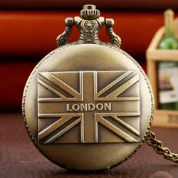 Vintage Bronze London Quartz Pocket Watch Arabic Numerals Face Nostalgic Necklace Pendant Gift Series