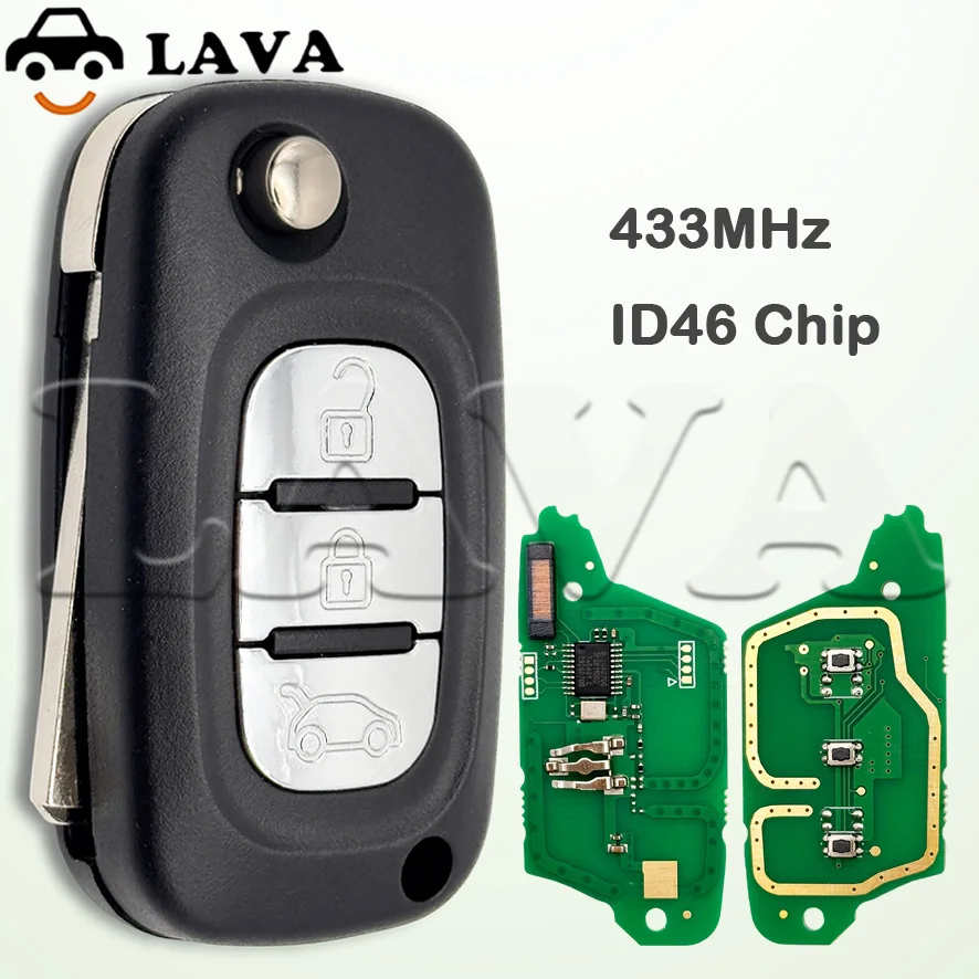 LAVA Key ID46 PCF7961 433MHz VA2 Flip Car Remote Key For Renault Clio III Master Kangoo Modus Twingo Megane Fluence SM3 Mercedes