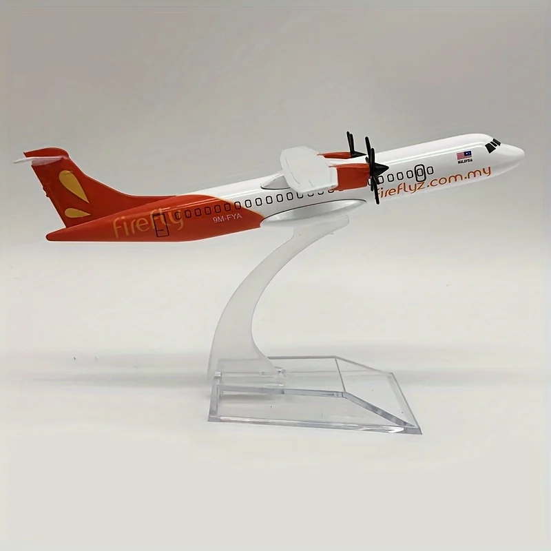 قطعة واحدة من نموذج طائرة ماليزيا اليراع ATR-72 القابل للجمع، سبيكة 6.3 بوصة مع مروحة - أحمر نابض بالحياة وبرتقالي، مثالية لديكور المنزل، #4