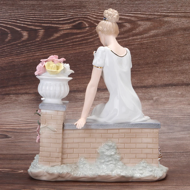 Vintage Porcelain Terrace Girl Miniature Ceramic Engagement Female Figurine Bedroom Decor Gift for Wife Ornament Pigeons Craft view 4