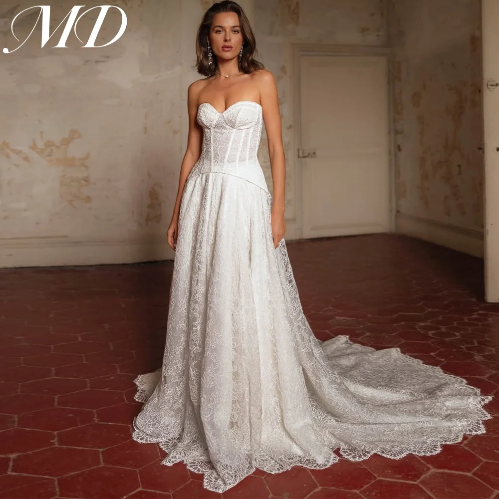 

MD New 2025 Exquisite Sweetheart A-line Wedding Dress Sleeveless Full Lace Sweep Train Bridal Gown Customized vestidos de novia