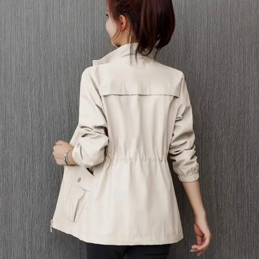 HI-FASHION Women Double Layer Windbreaker Autumn Casual Slim Coat Fashion Plus Size 4Xl Stand-Up Collar Ladies Jacket