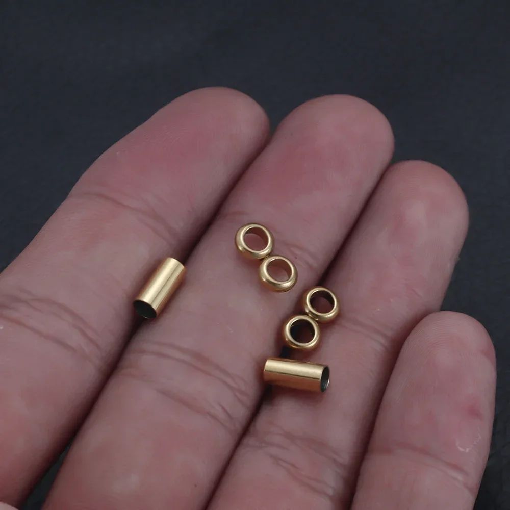 Tampas de extremidade de fecho de aço inoxidável, contas espaçadoras, conector de ouro 18k para corda milan de 3mm, pulseira ajustável, acessórios de fabricação