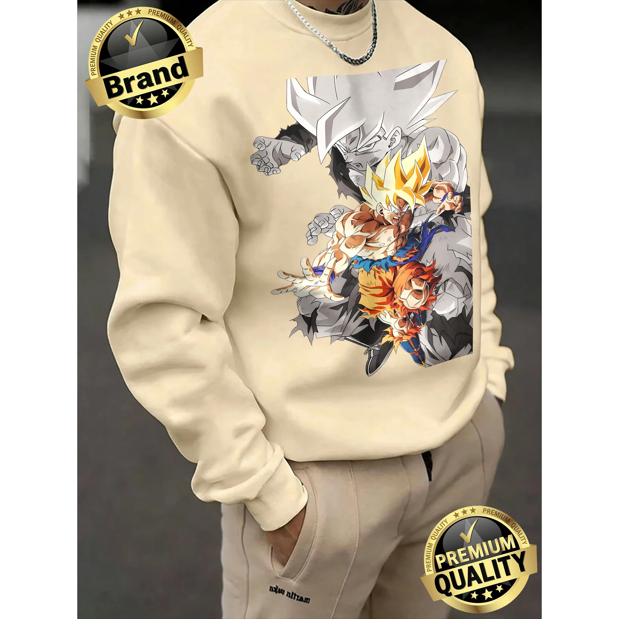 2026 Spring Autumn Dragon Ball Super Goku All Forms Print 100% Cotton Crew Neck Sweatshirt Men's Oversized Fitness Unisex Top