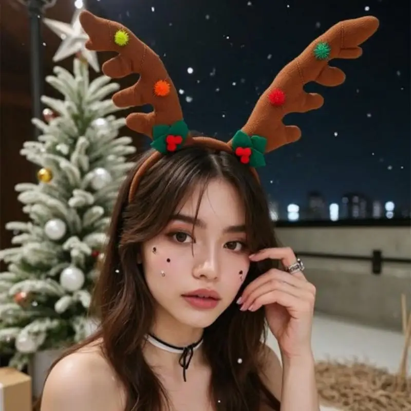 

L5YC Adjustable Brown Reindeer Antler Headpiece with Mistletoe Costume Accessory