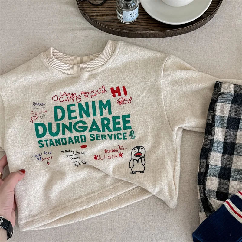 

2025 New Autumn Unisex Kids Letter Printed T-shirts Long Sleeve Pullovers Tops Korean Style Children Casual Tees