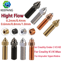 Nozzles For Creality Ender 3 V3 KE K1/K1 MAX Brass Plated Copper Hardened Steel 0.2/0.4/0.6/0.8/1.0mm Hight Flow Nozzles