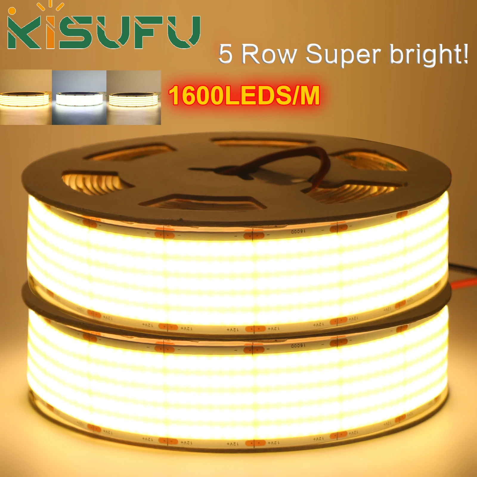 

5/2/1 Rows COB LED Strip Light Super Bright DC 5V 12V 24V 320 600 1600LEDs/M 2M 3M 5M Flexible Adhesive Ribbon Tape Home Decor