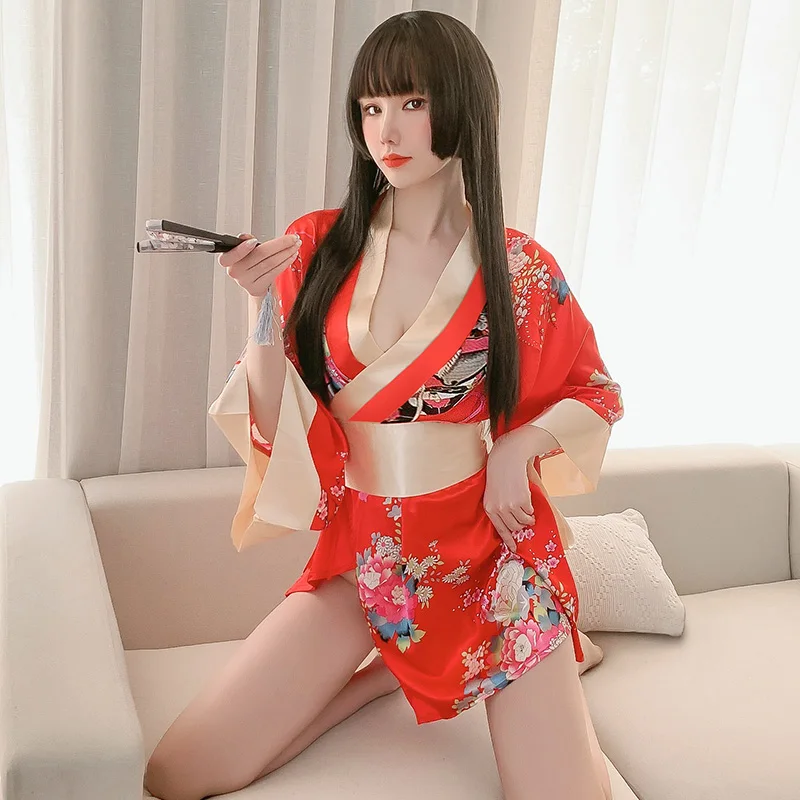 Hot Sexy Geisha giapponese Cosplay Kimono Outfit donna accappatoio Yukata costumi pigiama cintura Lingerie erotica Set Sex porno Clothes