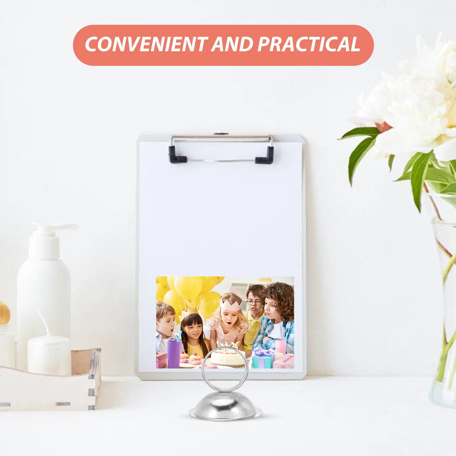 4Pcs Multi-Functional Metal Memo Holders Round Office Desk Business Card Photo Note Clip Compact Design Table Number Holders