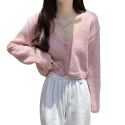 Women's Long Sleeve Knit Sweater Open Front Cardigan Button Loose Outerwear