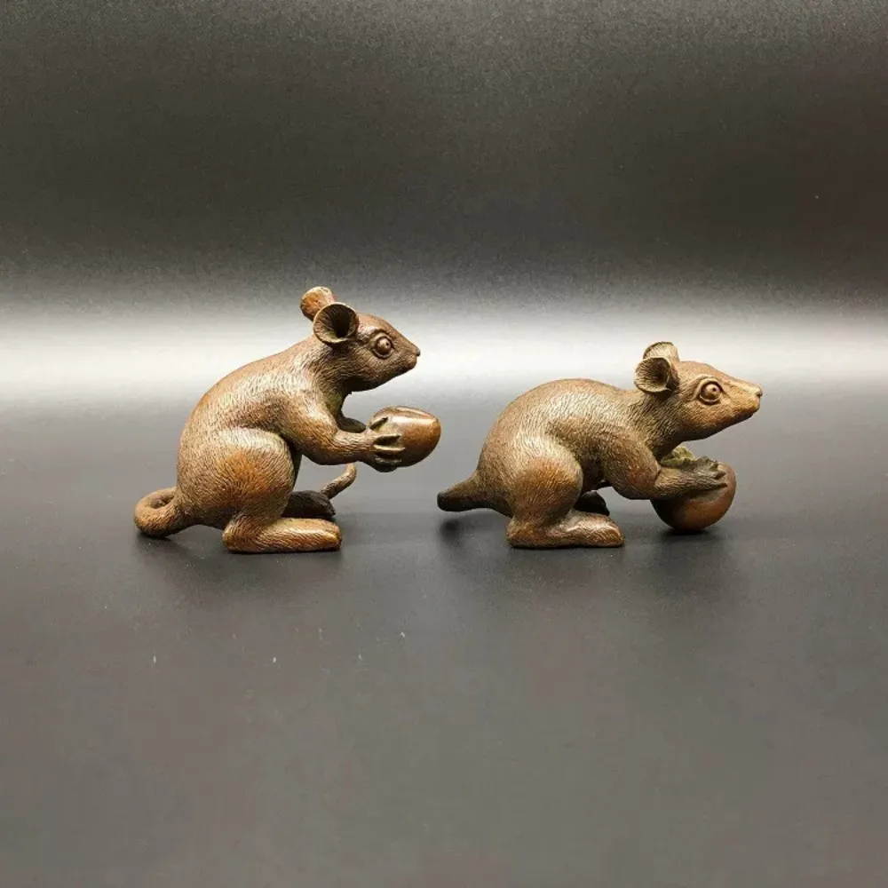 Solid Brass Pair of Zodiac Rats Offering Peach Incense Holder Tea Pet Desk Decor Gift