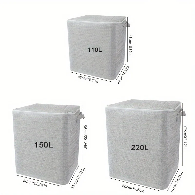대형 접이식 지퍼 보관 가방 - 의류, 퀼트, 장난감 등을 위한 내구성이 뛰어나고 세탁 가능한 직물 보관 상자