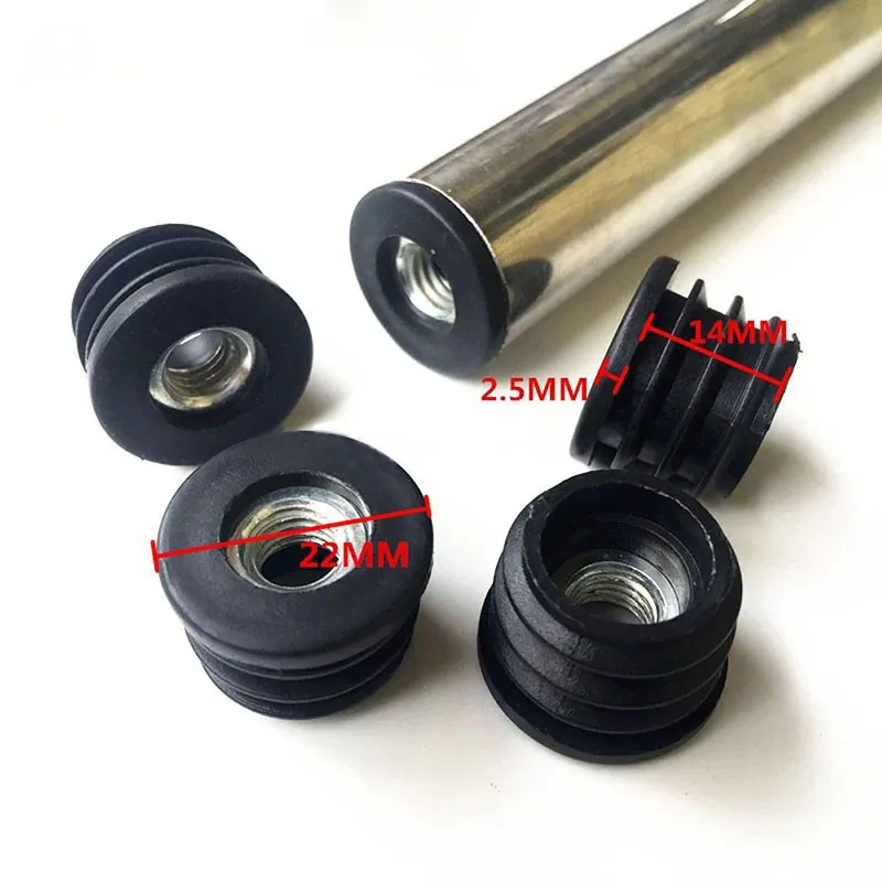 2/4/8/10 Pcs Black Round Blanking End Caps 16 19 22 25 30 32 38 50mm Pipe Tube PE+PP Plastic Inserts With M6 M8 M10 Metal Thread