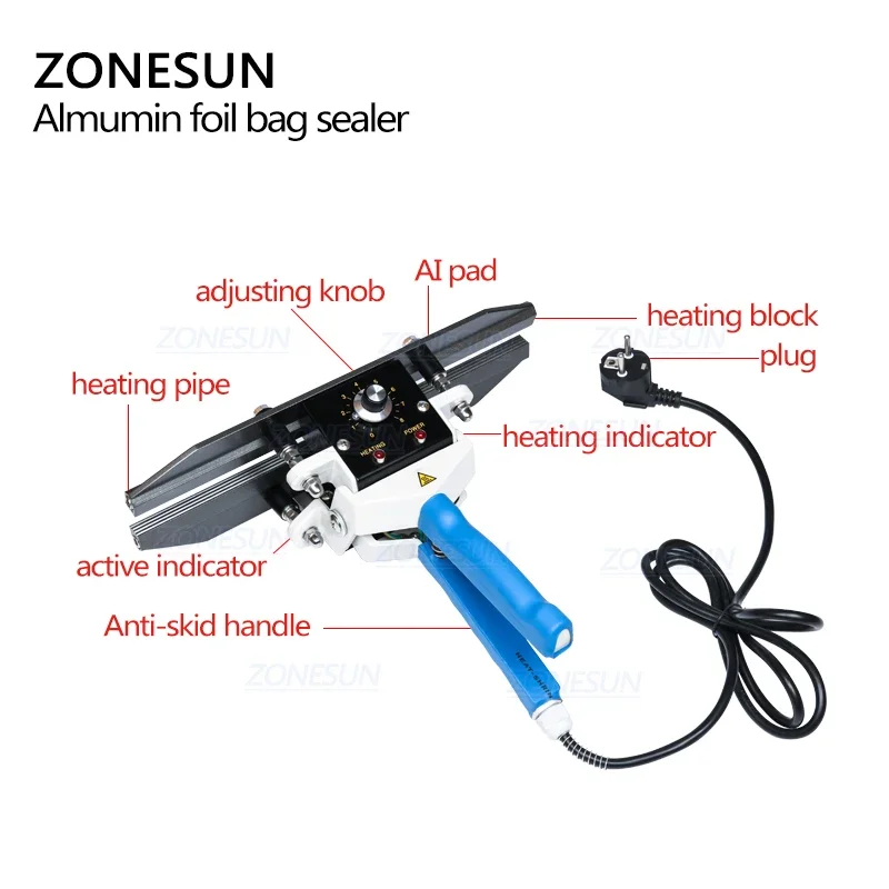 ZONESUN FKR400 220V hand Impulse Sealer Heat Sealing Aluminum Foil Bag Closer Sealer Sealing Machine