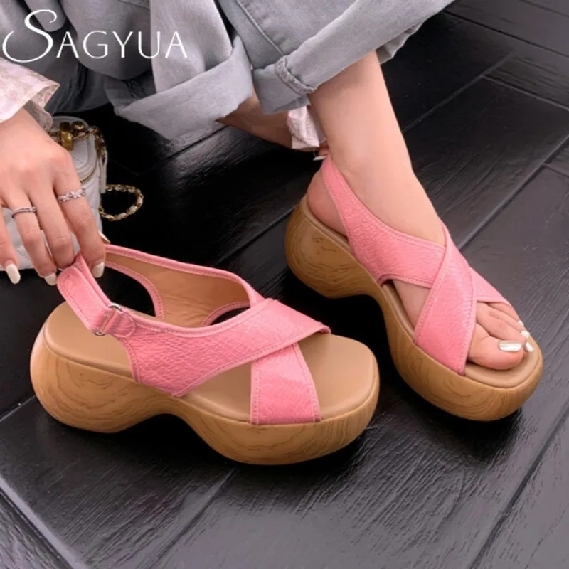 

Square Toe Platform Women Sandals Wedges High Heels Shoes Woman 2025 Trend Beach Loafers Shallow Summer Casual Sandalias Mujer
