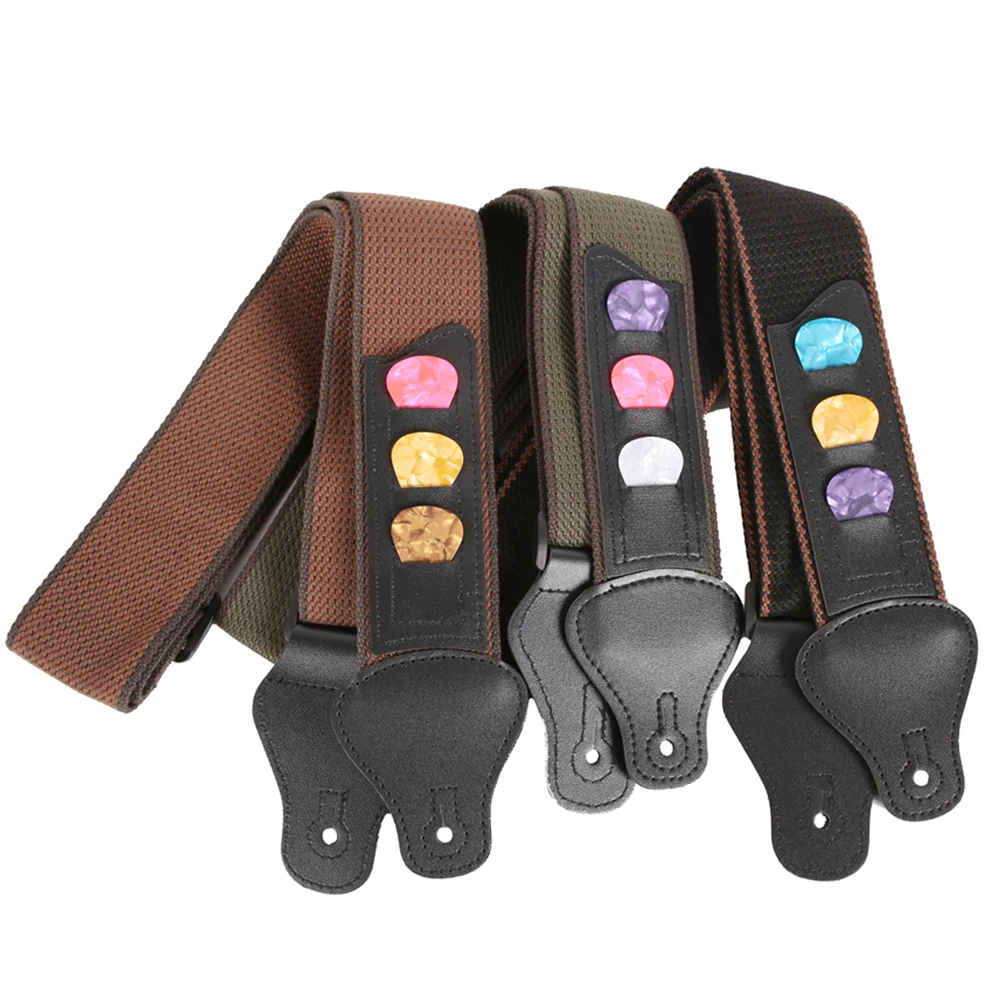

Guitar Strap Electric Bass Acoustic PU Adjustable 3 Picks Holder Guitar Parts Accessories Musical Instruments