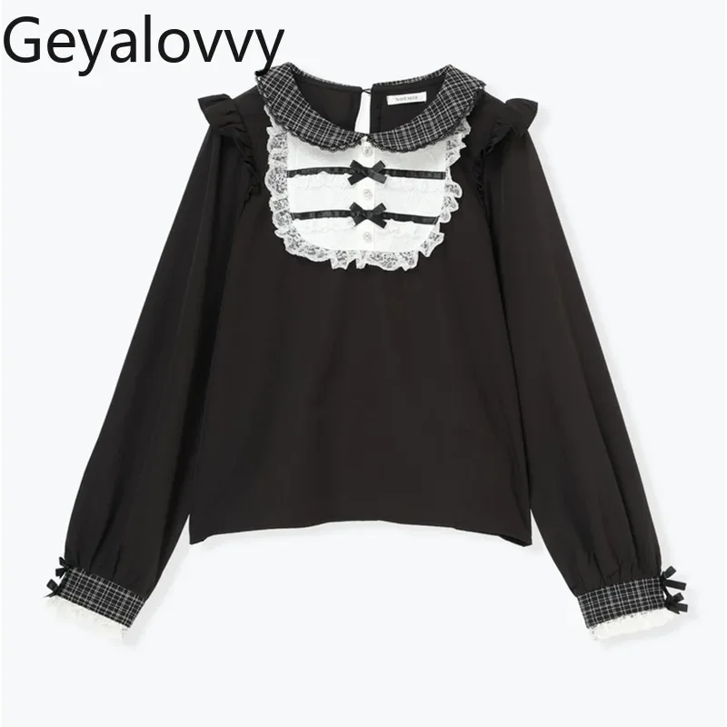 

Spring Autumn New Sweet Women's Tops Mass-Produced Japanese Style Long Sleeve Shirt Doll Collar Versatile Casual Blouse