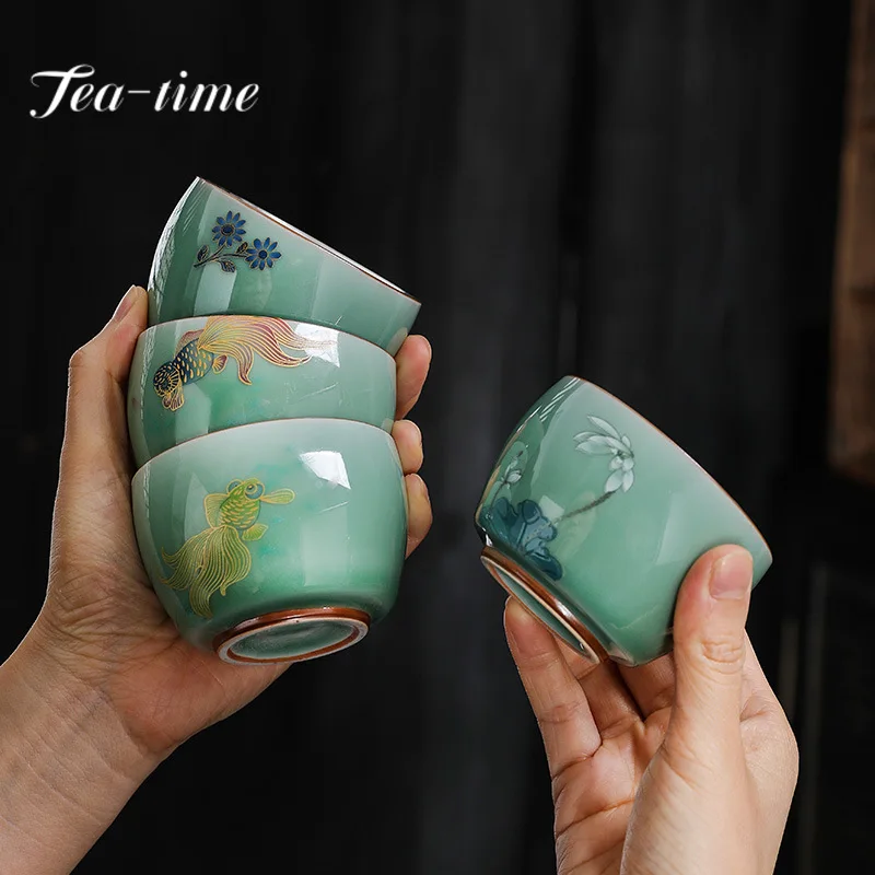 120ml Creative 999 Silver Gilding Ceramic Teacup Ancient Water Jug Smelling Cup Puer Master Tea Bowl Chinese Tea Set Decoration