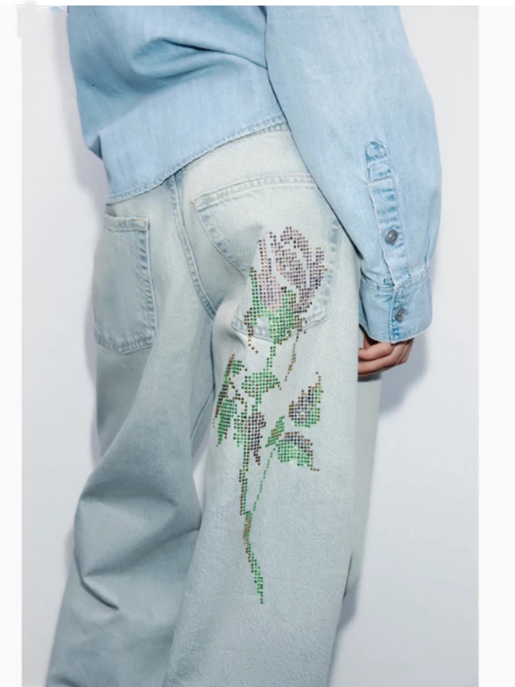 Faionable واسعة الساق الدينيم الجينز المرأة عالية الخصر بالون Sle مطبوعة العصرية الفتيات الخريف الشتاء جديد وصول الجينز