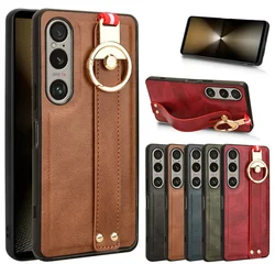 Luxury Wristband Leather Stand Case for Sony Xperia 1 10 VI 5 V IV III With Ring Opener Coque Fundas Capa