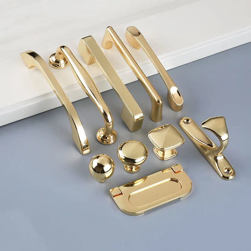 KK&FING European Simple Light Luxury Bright Gold Kitchen Cabinet Door Handles Zinc Alloy Drawer Pulls Wardrobe Handle Hardware