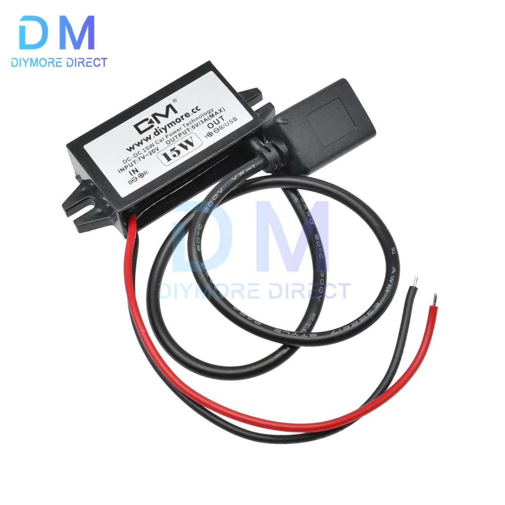 DC-DC Converter Module 12V To 5V 3A 15W USB Step Down Power Output Adapter Car Potting Waterproof Power Supply Module