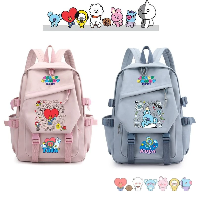 

BT21 anime cartoon cute student school bag for boys and girls couple computer storage travel backpack support merchandise gift