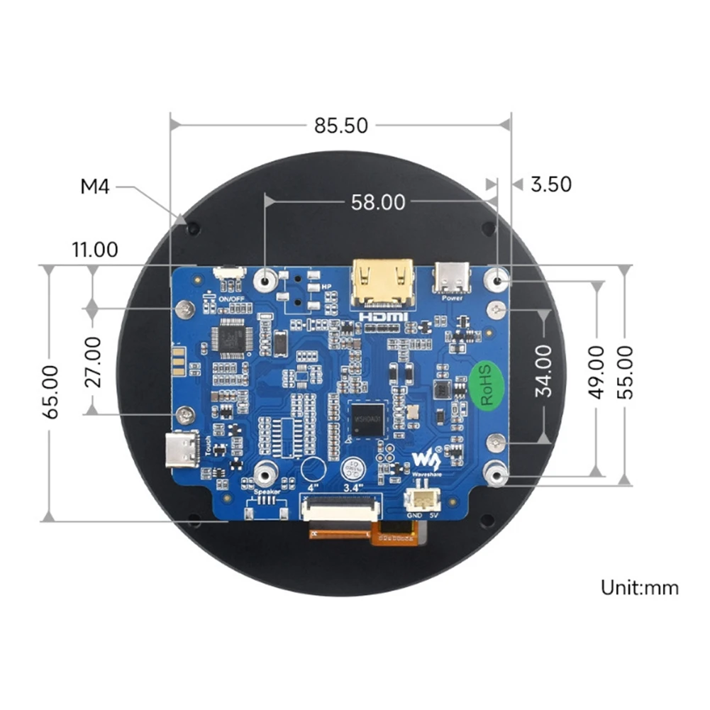 Popular Waveshare 3.4Inch HDMI-Compatible Round Capacitive Touch Screen