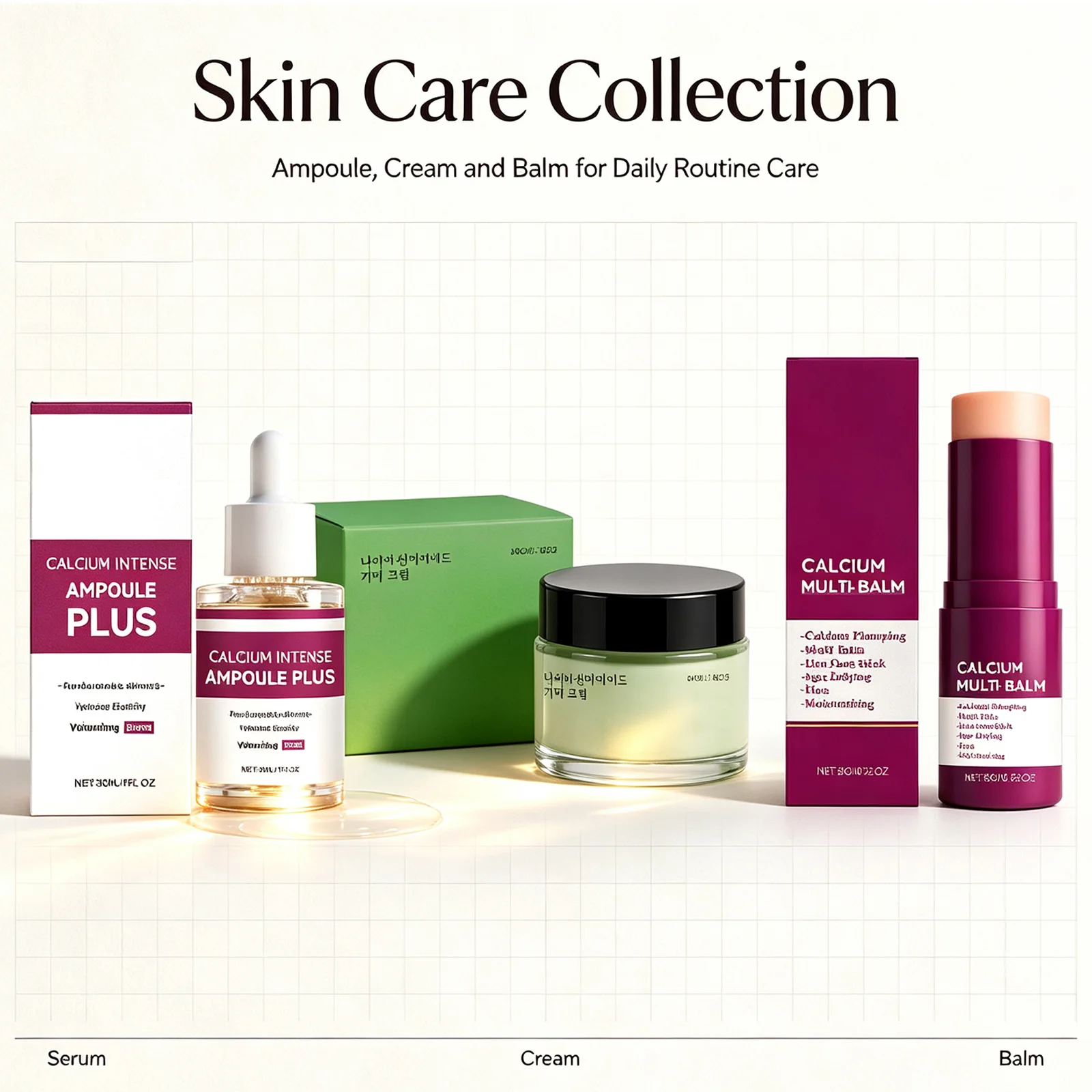 Calcium Ampoule Plus Hydrating Face Serum+Volume Multi Balm Stick Firming Elasticity Brightening Non Greasy Fast Absorbing 30ml