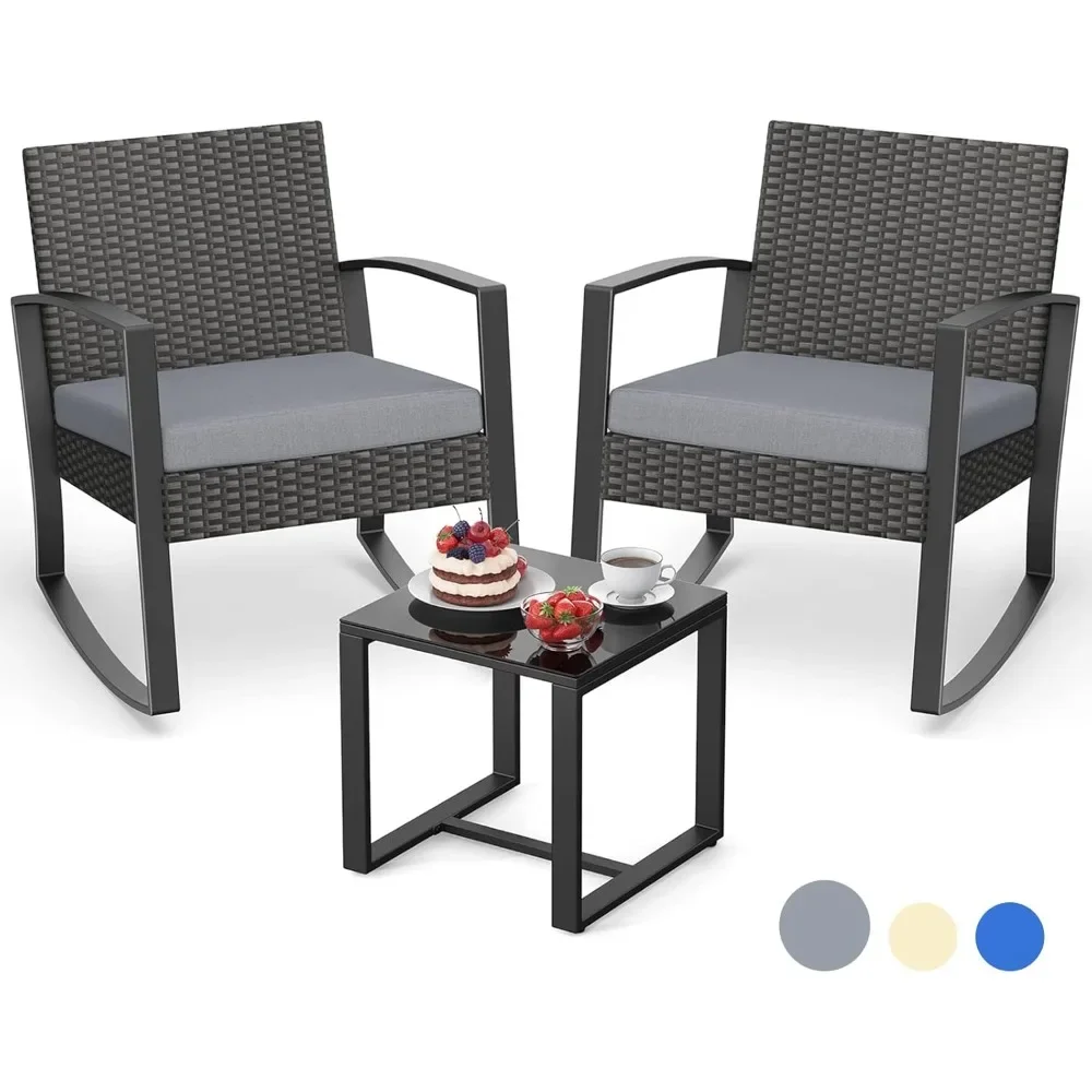 

3 Pieces Patio Furniture Set, Outdoor Wicker Furniture Set, Modern Rattan Rocking Chair Set with Coffee Table for Yard, Balcony