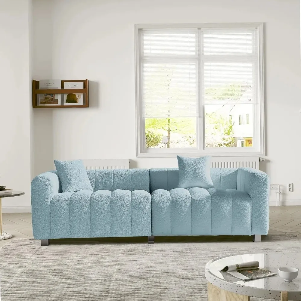 Modern Sofa Bubble Couch with 2 Pillows, Premium Teddy Velvet 3-Seater Couch, Fluffy Loveseat Sofa with 6 Base Legs