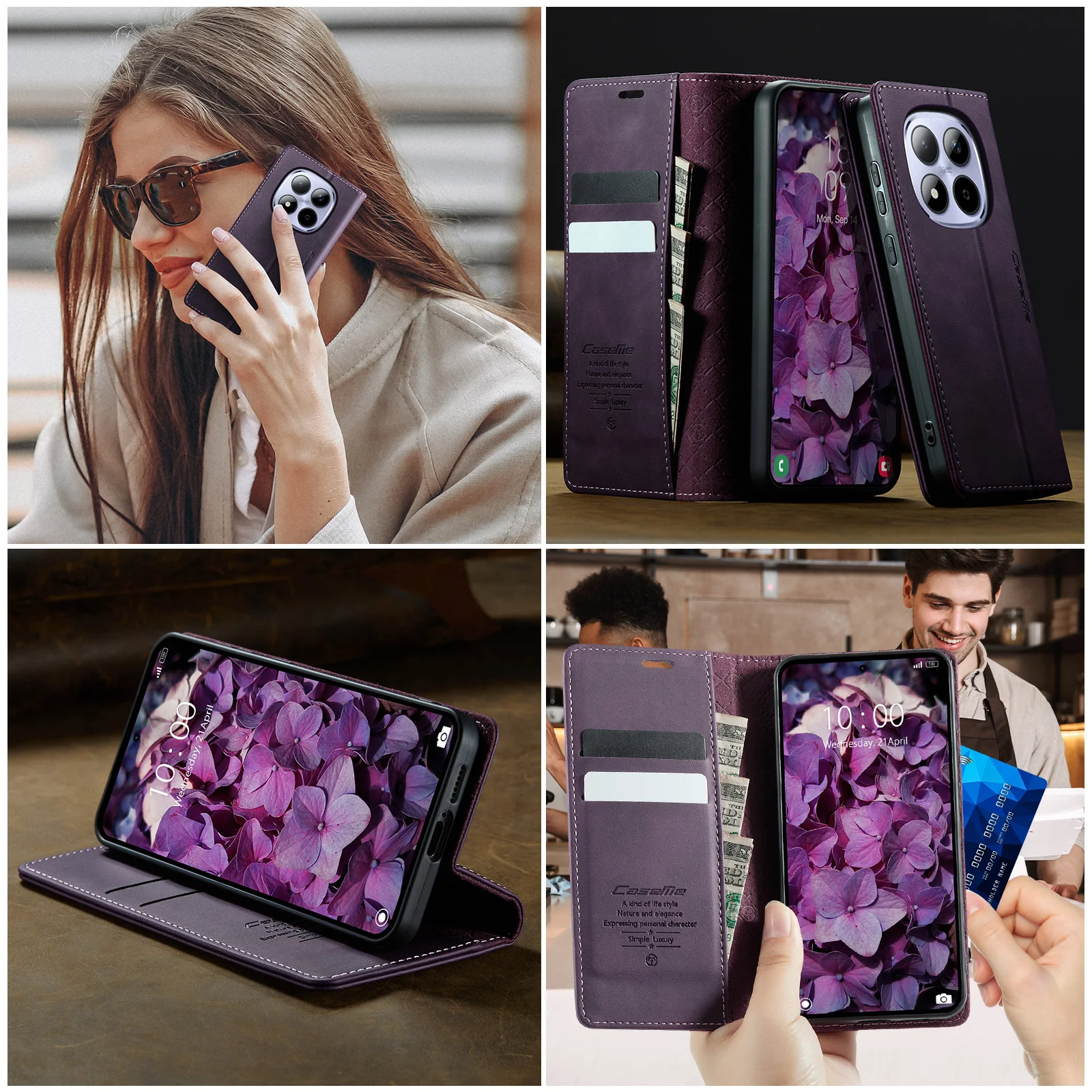 Caseme-033 For Redmi Note 15Pro 4G,Note 15Pro+ 5G, PU Leather Wallet Case Card Slots Money Bag Billfold Coin Purse Stand Cover
