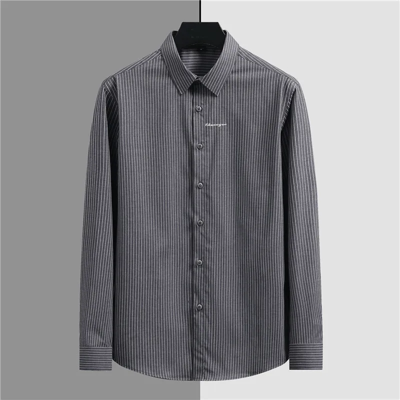 Men's Fashion Business Shirt Spring Summer New Arrival Bamboo Fiber Striped Long Sleeve Shirt Versatile Wear for Office Commute