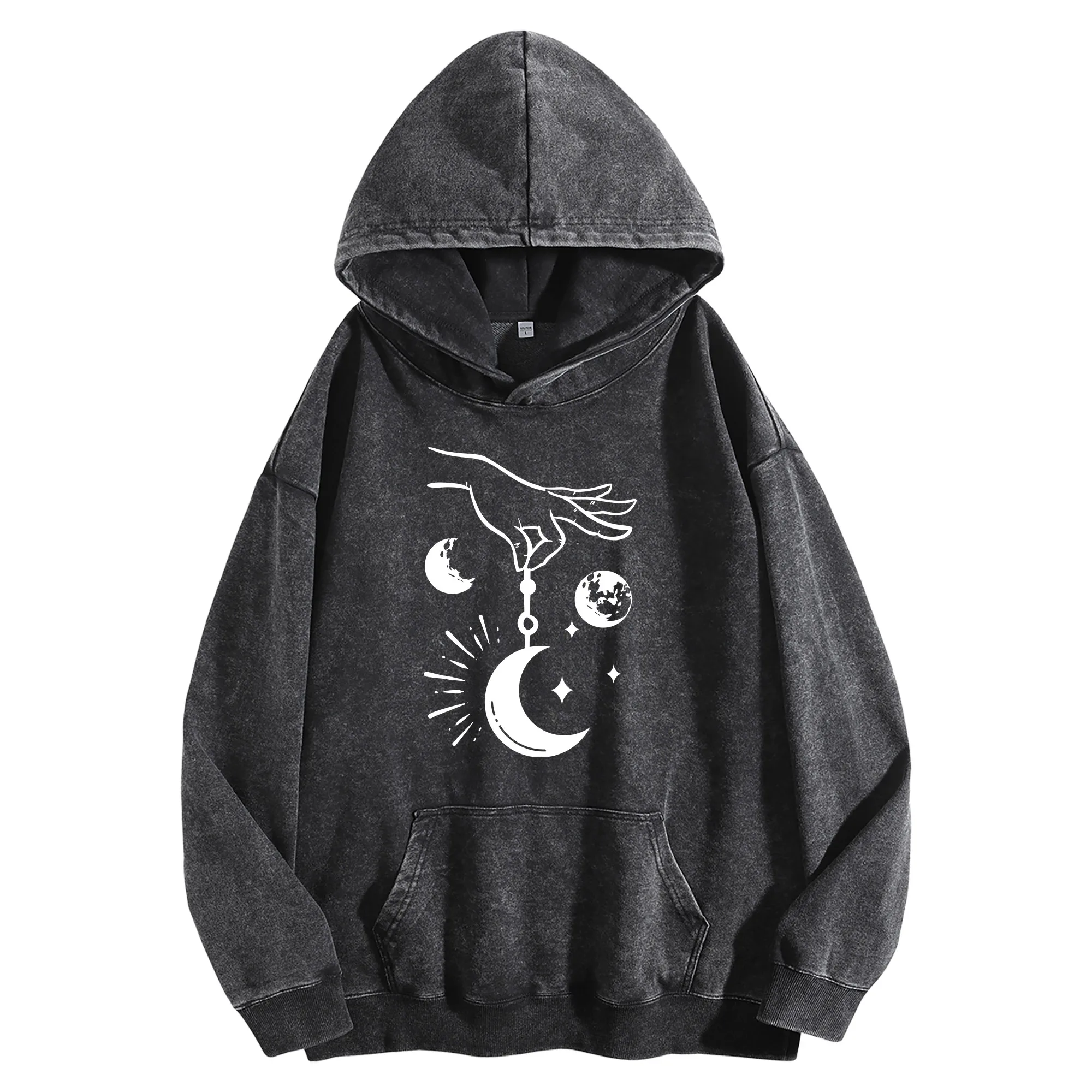 طباعة جرافيك الأيدي المكرسة 400G هوديي عتيق مغسول للجنسين بلوفر كبير الحجم ملابس الشارع مجموعة الخريف/الشتاء