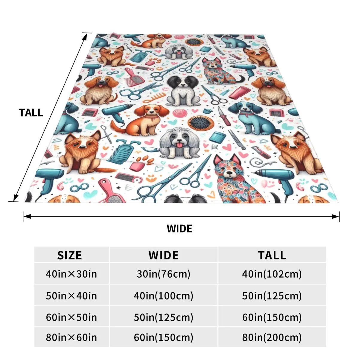 Dog Grooming Printed Blankets Soft Warm Flannel Throw Blanket Plush for Bed Travel Home Couch