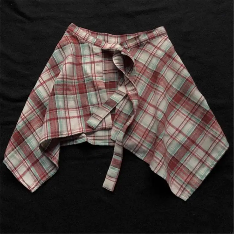 Women Casual Plaids Print Irregular Hem Mini Skirts High Waist A Line Skirts 