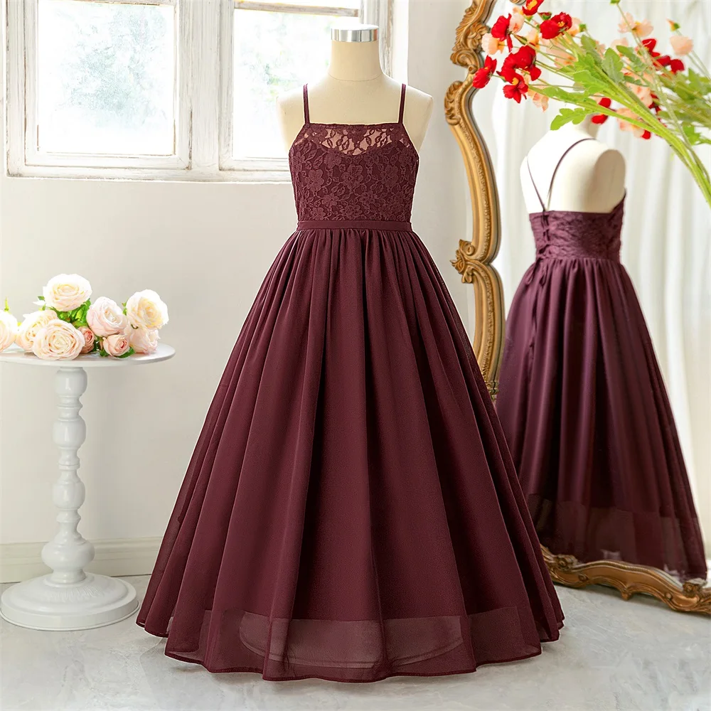 Trägerkleid für Mädchen, Langes Spitzenkleid für Abendveranstaltungen, Partys, Geburtstage, Bühnenauftritte, Klavieraufführungen und Balls
