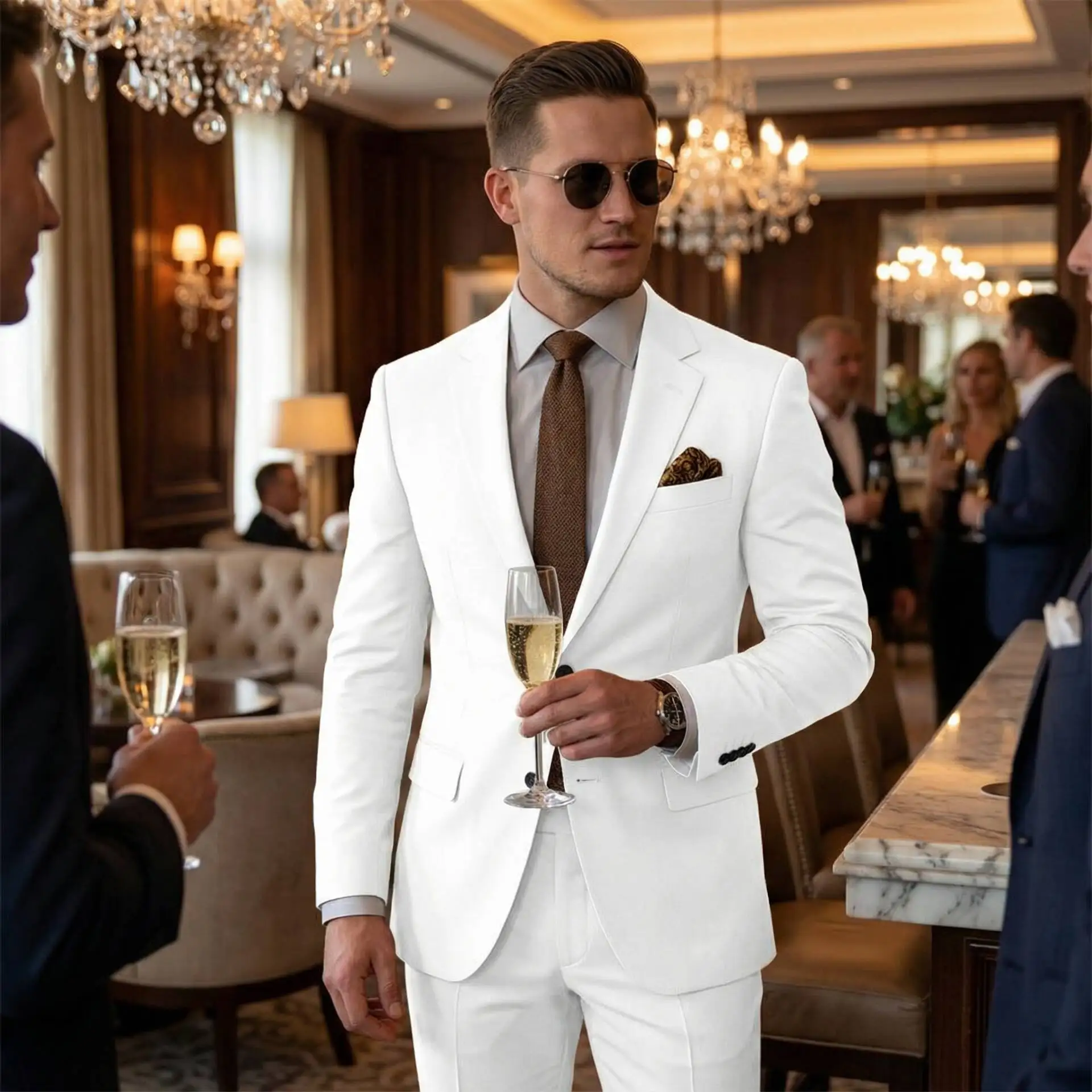 

High Quality Solid Color Men Suits Blazer Wedding Groom Outfits Costume Homme Elegant 2 Piece Jacket Pants Male Clothing Terno