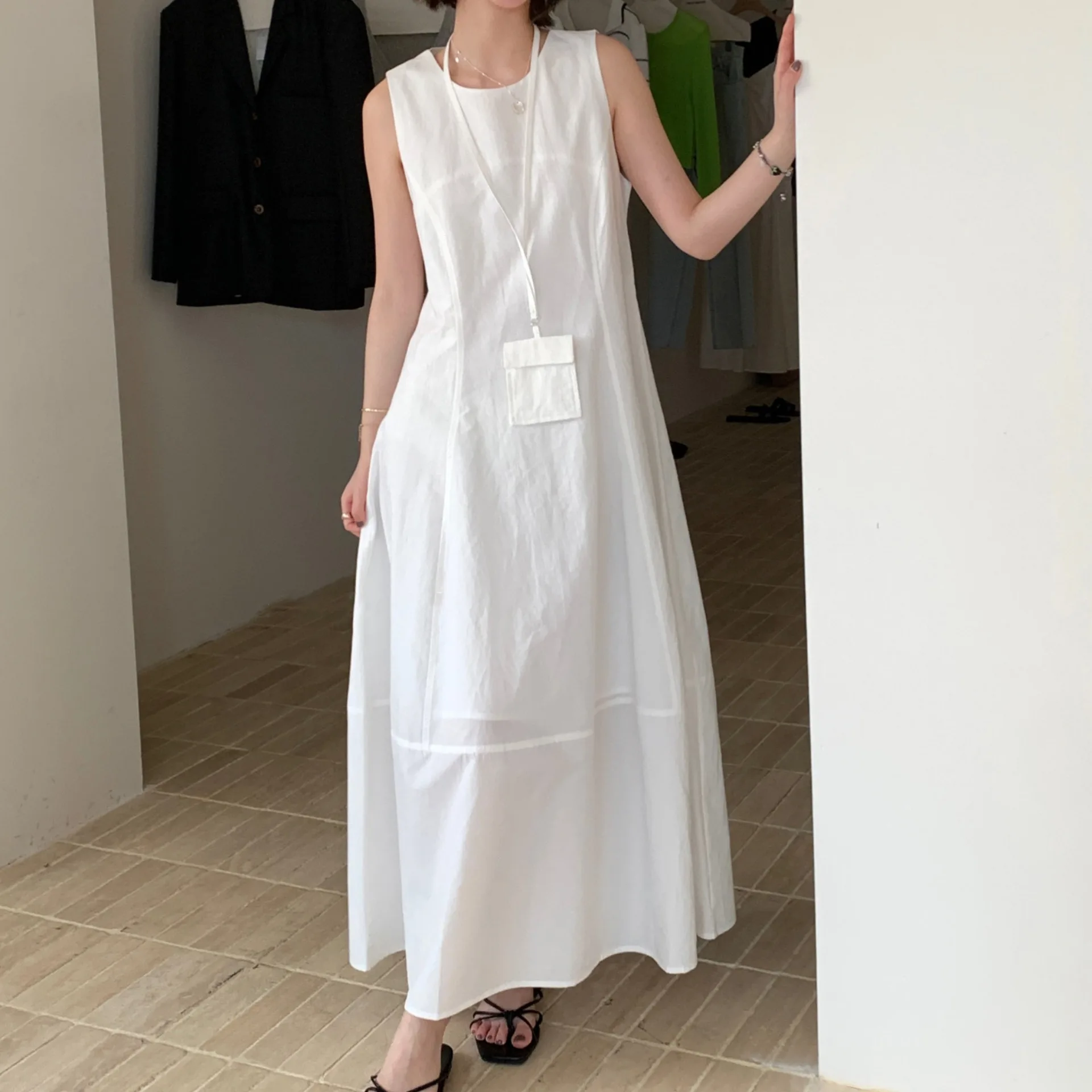 韓国 Sle ルーズ スベル ベスト Dr レディース 新しい Sle 夏用スリムフィット フラワーバッド ロング Dr バッグ付き 通勤 Sle