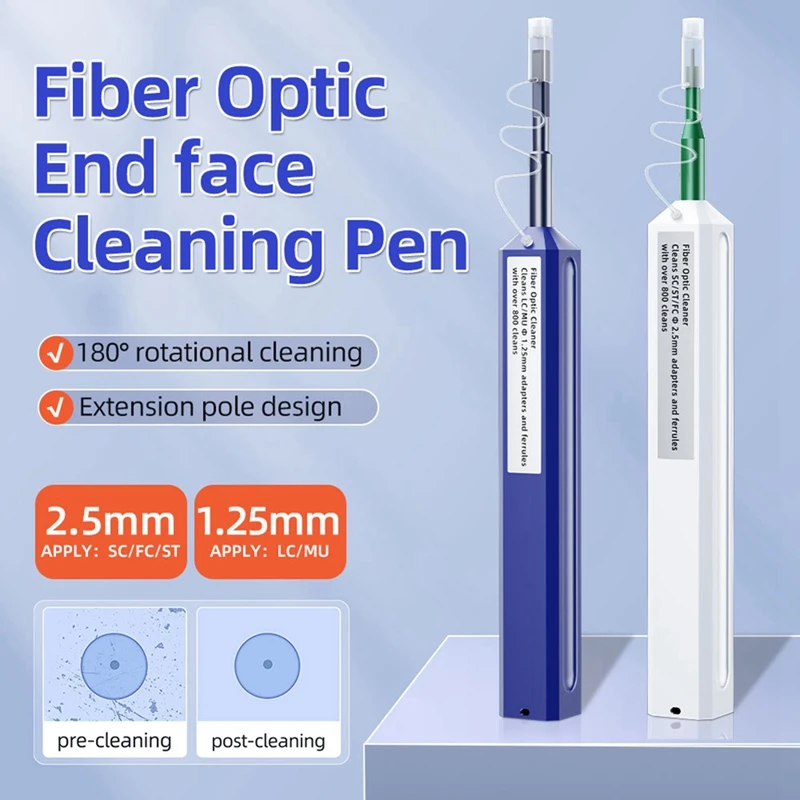 2PCS-Fiber-Optic-Cleaner-Pen-2.5Mm-For-LC-MU-1.25Mm-For-SC-FC-ST-Connector-Optical-Smart-Fiber-Optic-Cleaning-Pen-Tool