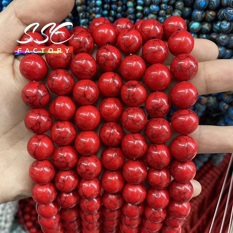 Natural Stone Red Howlite Turquoises Round Loose Beads 15\