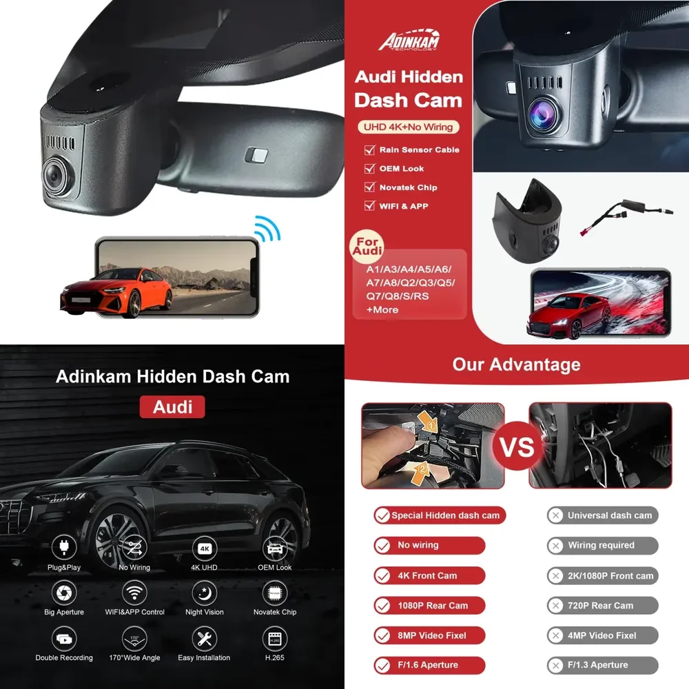 

Adinkam 4K Plug and Play Hidden Dash Cam for WIFI &APP 2019-2024 A1 A3 A4 A5 A6 A7 A8 Q2 Q3 Q5 Q7 Q8 RS S S5 S8 SQ5 SQ8