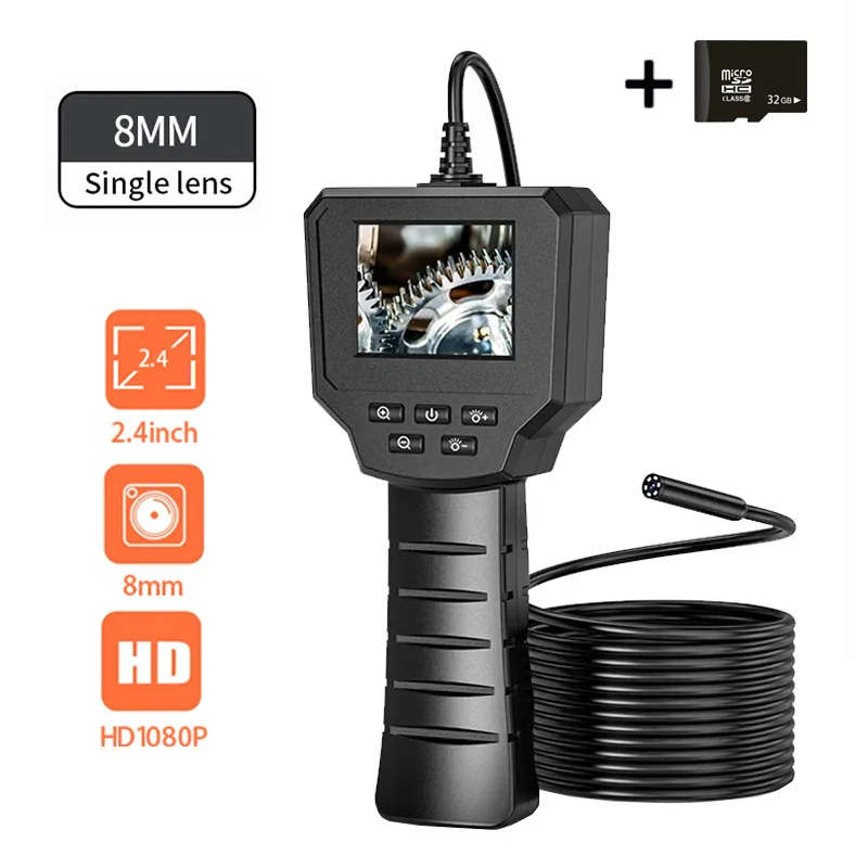 

2.4 Inch IPS Screen Industrial Endoscope Camera HD1080P 8.0mm Single Lens Pipe Inspection Borescope for Checking Car Sewer