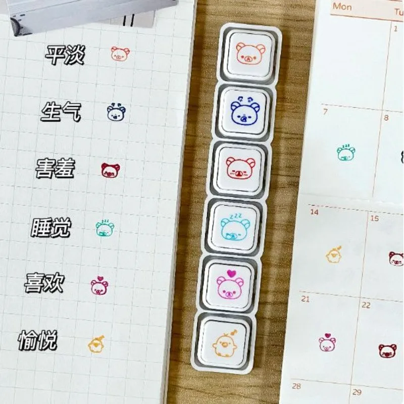Rilakkuma emoticon detachable six-link stamp decoration plan punch-in photosensitive button stamp