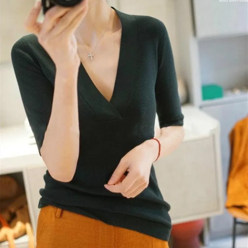 2024 Spring and summer High Quality cashmere Half sleeve Sweater Women Pullover Five-Point Short Sleeve Fashion Knit Female