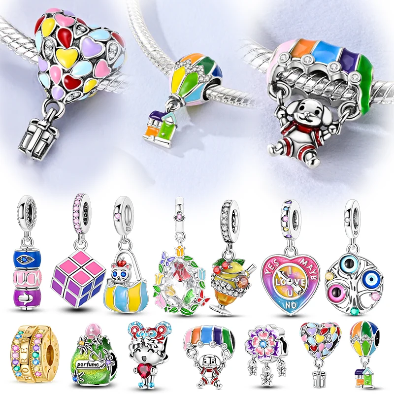 

925 Sterling Silver Charms Beads Ice Cream Dog Avocado Hot Air Balloon Dangle Fit Original Bracelet DIY Jewelry Party Gifts