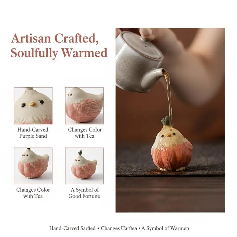 Garlic Bird Tea Pet Table Figurine Crafts Home Decor Cute Animal Sculpture for Living Room Office Tea Set Ornament
