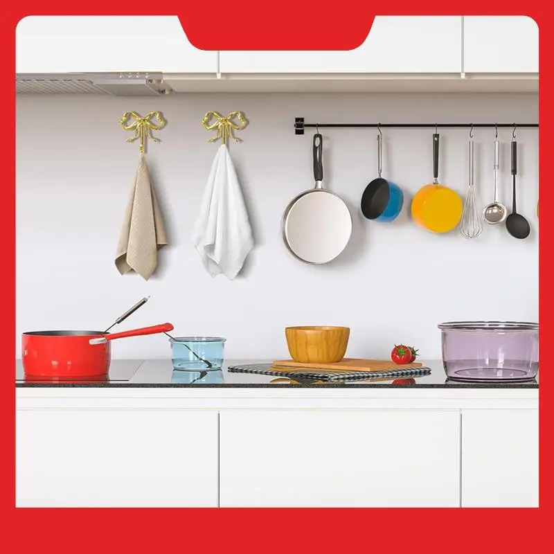 4 Pcs Valentine's Day Wall Decor Gold Bow Knot Hooks Brass Bow Wall Door Hanger Towel Hooks Brass Coat Hanger Holder