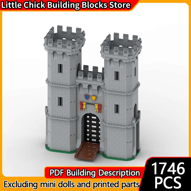 

Средневековый замок, модель MOC, строительные кирпичи, замок, ворота, модульная технология, детские праздничные подарки, сборные игрушки, костюм